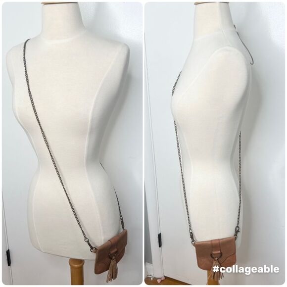 H&M L.O.G.G. Tan Leather Mini Crossbody Bag Minimalist Purse Concert Festival - Picture 2 of 9